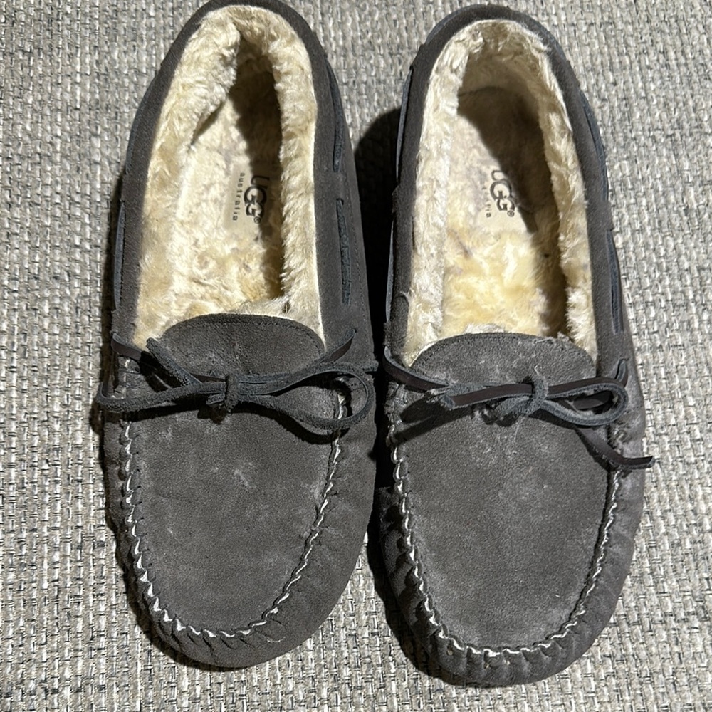 EUC UGG Gray Suede Moccasin Slippers